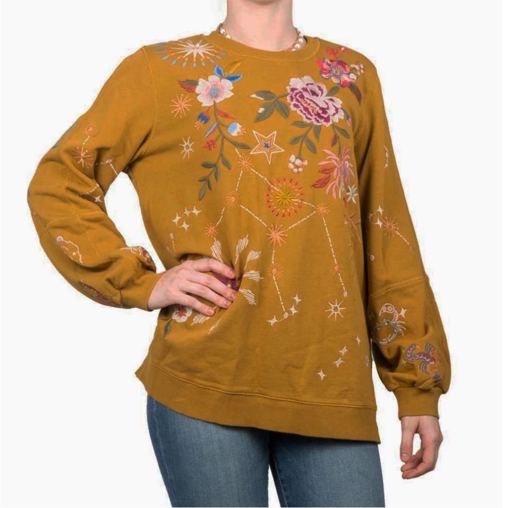 Johnny Was Celestine Side Split Sweatshirt•Ochre Gold•Sz Medium